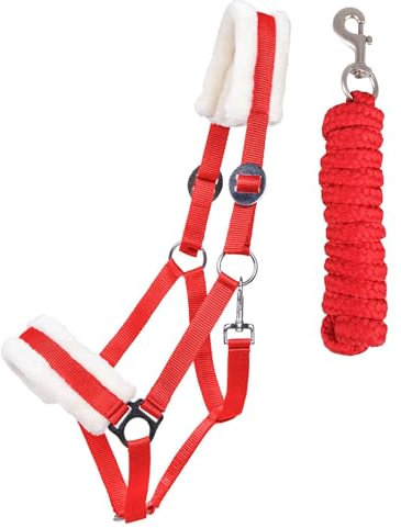 ARBO-INOX Halfter-Set Starter mit Kunstfell Halfter und Führstrick (Shetty, Rot)