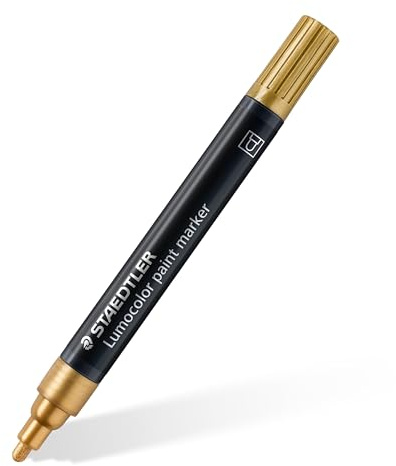 STAEDTLER Lumocolor 349 Acryl-Marker – Gold, 10 Stück, 2,4 mm | Rundspitze, permanent auf Wasserbasis – für Glas & Metall – Art.-Nr. 349-11