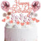 JEKUGOT Happy Birthday Cake Topper, 25pcs Rose Gold Glitter Happy Birthday Cake Topper Kit with Star Heart Paper Fan Confetti Balloon, Birthday Party Decorations for Girls