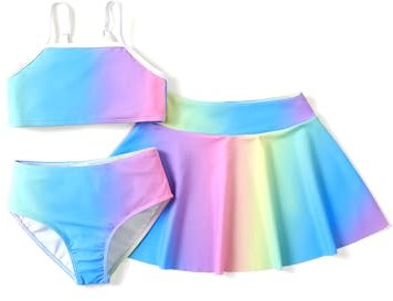 PATPAT Costume Bambina 3 Pezzi Bikini - Top Ragazza, Slip Mare Bambina, Gonna, Vestiti Bambina, Abbigliamento Bambina, Costumi da Bagno Bambina per Mare e Piscina Bambini 10-11 Anni 140-146cm