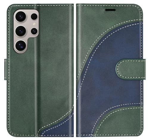 BoxTii Hülle für Samsung Galaxy S24 Ultra Hülle, PU Leder Handyhülle Klapphülle Schutzhülle mit Kartenfächer und Magnetverschluss für Galaxy S24 Ultra, Grün