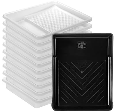 Bates - Lot de 11 plateaux de peinture en plastique avec 10 doublures de bac à peinture texturées jetables - Capacité profonde - 22,9 cm