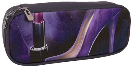 JCVOTREL Federmäppchen aus Leder mit französischer Bulldogge, mit Reißverschluss, für Schule, Reisen, Büro, Elegante lila High Heels mit Lippenstift, Einheitsgröße, Kosmetiktasche