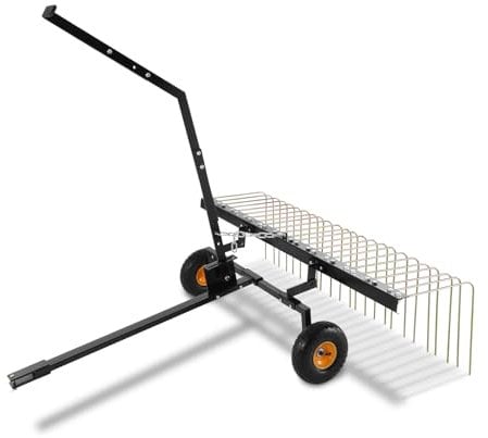 VEVOR Arieggiatore da Traino, Arieggiatore da Traino da 1524 mm con 24 Denti in Acciaio, Rastrello Arieggiatore per Prato ATV o Tosaerba, Rastrello da Traino con Maniglia di Sollevamento Foglie Erba