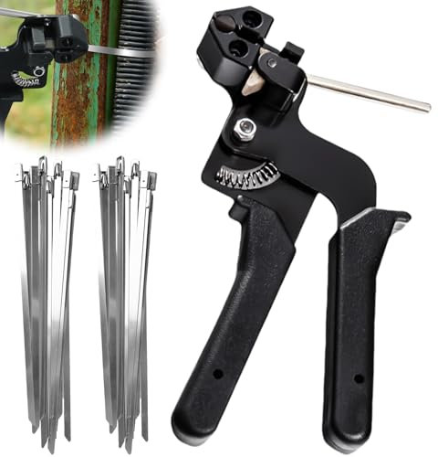 Kabelbinderzange mit Edelstahl Kabelbinder 100 Stück, 4,6 x 200mm Kabelbinder Metall Rostfrei, Edelstahl Kabelbinderwerkzeug Kabelbinderpistole zum Verriegeln Schneiden der Edelstahl Kabelbinder