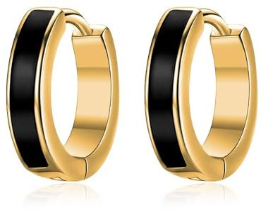 TANGPOET Creolen für Herren Damen 925 Sterling Silber Schwarz Gold Kleine Huggie Klappohrringe Hypoallergene Ohrringe Schmuck Valentinstag Geschenke für Jungen Mädchen, 20mm
