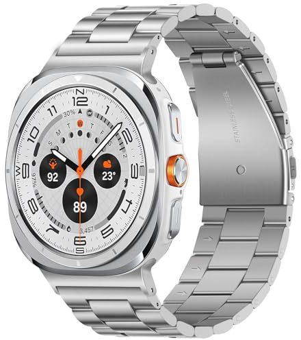 Anlinser No Gap Strap Compatible with Samsung Galaxy Watch Ultra 2/1 47mm | Stainless Steel Metal Band Designed for Galaxy Watch Ultra 47mm(2026/2025/2024), Silver