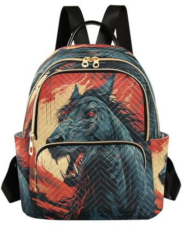 LINNIKEEEE Aquarell Kunstwerk Blaues Pferd Rucksack, Büchertasche, Mini-Umhängetasche für Reisen Teenager