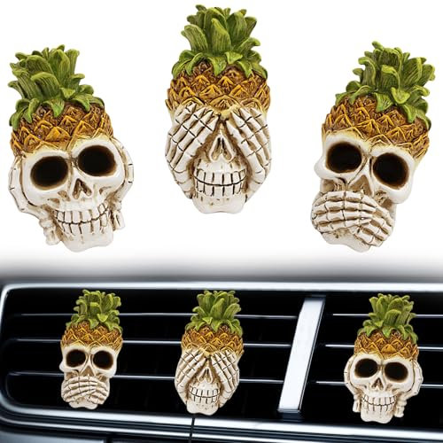 3Pcs Cute Skull Halloween Decor - Durable Skull Ornament Car Accessories Outlet Freshener Perfume Clip for Car Air Conditioner Vent Decorations for Men Gifts