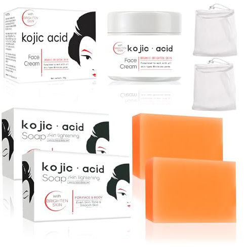 Kojisäure-Seife, Kojisäure Gesichtscreme, Kojic Acid Soap, Original Kojic Acid Face Cream, Anti-Falten-Feuchtigkeitsspende, Mitesser und Dunkle Flecken Entfernen
