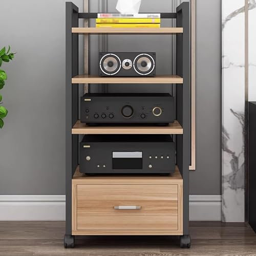 Audio-Regal mit 4 Ebenen, mit Schublade und offenem Aufbewahrungsregal für Zuhause und Büro, multifunktionaler Stereo-Ständer für CD-DJ-Ausrüstung und Komponenten, Eckschrank, Turm (60 x 40 x 100 cm)