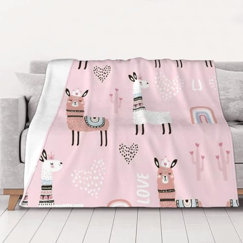 DEXNEL Leichte, bequeme, weiche rosa Lama-Kaktusdecke für Camping, gemütliche Flanell-Bettdecke für Wohnzimmer oder Auto