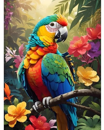 Bowetile 5D Perroquet Diamond Painting, DIY Animal Diamant Painting Kit Complet, Peinture Diamant Adulte, Diamant Strass Point de Croix Cristal Painting pour Murale Décoration 30x40 cm