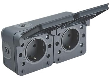 DEBFLEX - Cyklone - Doble Enchufe Exterior Estanco - Toma de Corriente de Pared IP55 - Interior/Exterior - Instalación en Superficie - Gris Oscuro - 75 x 150 x 55 mm
