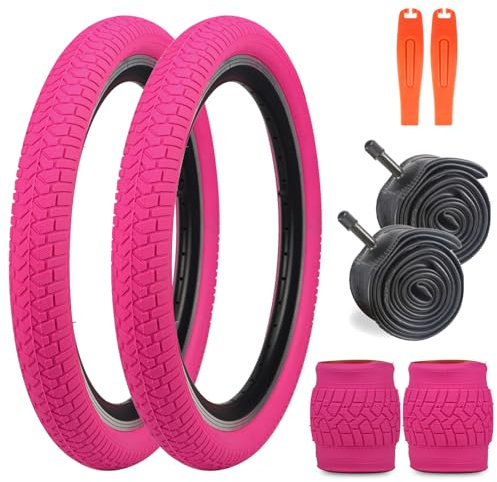 WEEROCK Fahrradreifen 20 Zoll Reifen 2er Pack 20 x 2.125 Faltreifen Ersatzreifen mit Schläuchen für 20'' Fahrräder, MTB, Mountainbike, BMX (Rosa, 2 Reifen + 2 Schläuche)