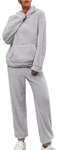 Tuta Pile Donna Invernale Da Casa Curvy Calda Complete In Ciniglia Comode Morbida Felpa Pile Con Cappuccio E Pantaloni Set Da Salotto Tuta Due Pezzi Casual Tuta In Peluche Pigiami Tute Calde Per Casa