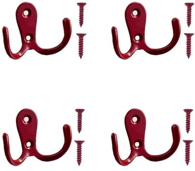 Meiyea 4 ganci doppi a forcella, appendiabiti da parete, adatti per appendiabiti vintage in metallo in bagno e camera da letto, con 8 viti, rosso