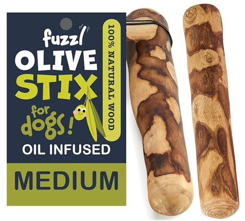 Fuzzl Olive Stix Medium Hundekauspielzeug aus Holz, 2 Stück, Natürliches Kauspielzeug für Aggressive Kauer