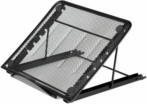 HOCHSTE Portable Laptop Stand – Adjustable Foldable Laptop Holder, Black Metal Laptop Riser for Desk, Tablet Stand, 6 Heights, 17 Inch Laptop Stand, Gaming & Office Use Black One Size