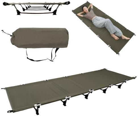DAOHHFO Feldbett Klappbar 190×65cm, 600D Oxford Gewebe Aluminium Reisebett Erwachsene Camping Bett bis 150kg, Einfach zu Bauen Tragbares Campingliege Bequem - für Outdoor Camp Reisen (Armeegrün)
