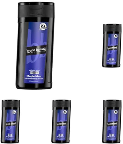 bruno banani Magic Man 3-in-1 Shower Gel für Männer mit holzigem Fougère-Duft, 250ml (Packung mit 5)