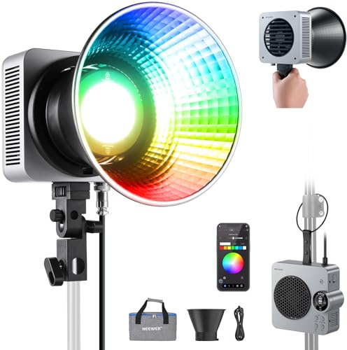 NEEWER HS200C Tragbare RGB LED Videolicht, Videoleuchte mit APP/2.4G/Panel/DMX Steuerung, 280W 150000Lx 2500-7500K CRI95+ COB Dauerlicht Bowens Scheinwerfer für Video Streaming Studio Fotografie