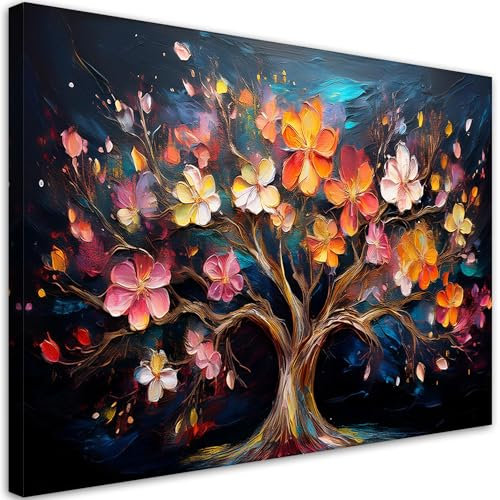 Feeby - Impression sur Toile - Deco Tableau Murale Intissé - Arbre de vie coloré Abstrait - 120x80 1partie - Photo Peinture - Pour Chaque Pièce de Votre Appartement