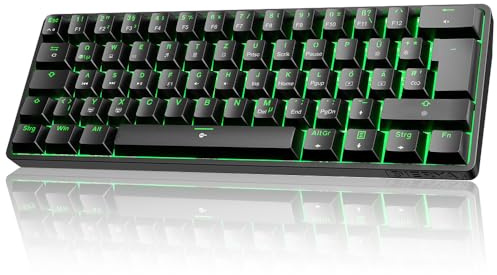 Dierya DK61SE 60% Gaming Tastatur,QWERTZ Deutsches,Rote Schalter,Schwarz | QWERTZ Deutsches Layout,Ultra-Compact Mini 61 Keys Keyboard,Anti-Ghosting,Typ-C-Datenkabel für PC Windows Gamer Typist