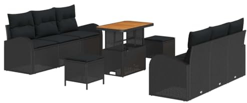 vidaXL Garten-Sofa-Set mit Kissen 9 pcs Schwarz 90 x 55 x 71 cm, Garten und Terrasse, modern, verstellbare Füße, Stauraum, Gartenmöbel, modulares Sofa, Familienzeit.