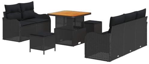 vidaXL Garten-Sofa-Set mit Kissen 8 pcs Schwarz 80 x 80 x 71 cm, Garten Lounge Set, verstellbare Füße, modernes Möbel, Sofakollektor, Flexibles Sitzen