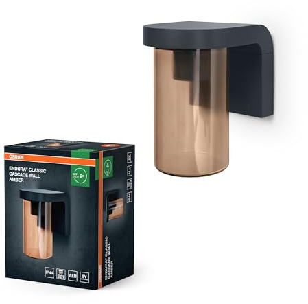Osram Außenwandleuchte E27 Amber, Vintage-Wandleuchte mit Aluminiumgehäuse in Dunkelgrau, IP44-Schutz, stoßfest IK03, für Terrasse und Balkon