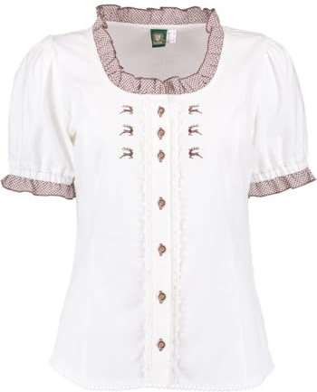 OS Trachten Damen Bluse Kurzarm Trachtenbluse mit Rundhalsausschnitt Fluspi