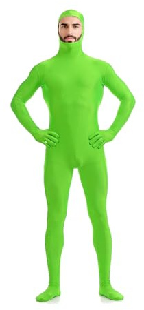 Jackolume Disfraz elástico de cara abierta para hombre y mujer, mono Zentai unisex para adultos, enterizo sólido para Halloween, cosplay, color verde