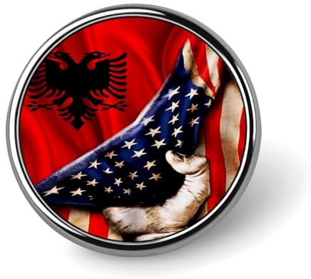 Vintage USA und Albanien Flagge Runder Anstecker für Herren und Damen, Lünetten-Nadelknopf, Anstecknadel, Krawattennadel für Anzug, Hemd, Jacke, Hut, Kostüm, Dekoration