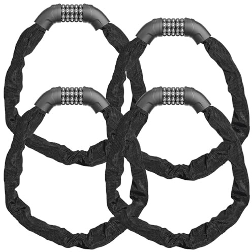 AGT Fahrradkettenschloss: 4er-Set Fahrradschloss mit 5-stelligem Zahlencode, Flexible Stahlkette (Fahrrad & Motorrad-Faltschloss, Fahrrad Nummernschloss, Roller)