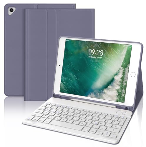 IVEOPPE Hülle mit Tastatur für iPad 6. Generation 9.7 Zoll, Magnetisch Abnehmbarer QWERTZ Bluetooth Tastatur für iPad 6 Gen 2018, 5. Gen, Pro 9.7, Air 2 & 1, Lila