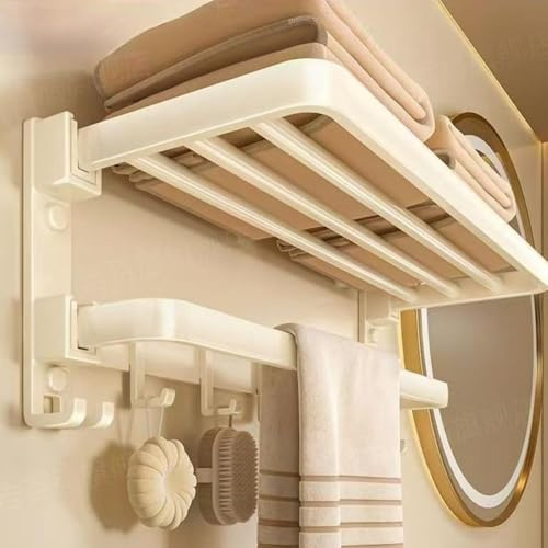 90°Klappbarer Handtuchregal, 50CM Handtuchhalter ohne Bohren, Badezimmer Towel Holder Wand Handtuchstange (Weiß)