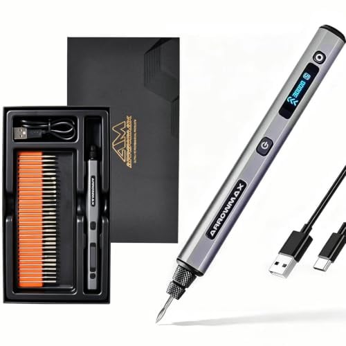 ARROWMAX 5 Gänge Mini Multifunktionswerkzeuge mit OLED, 30000 U/min | Gravierstift mit 30 Bits für Metall Holz Glas Kunststoff, Gravur-Set Bastelgeschenk für Teenager, Erwachsene & Anfänger