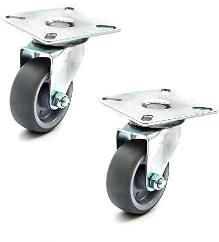 2 PACK x Heavy Duty 50mm Grey Solid 360 Degree Swivel Rubber Castors UnBraked Wheel Hospital Shops Furniture Schools Homes 100KG Load Capacity