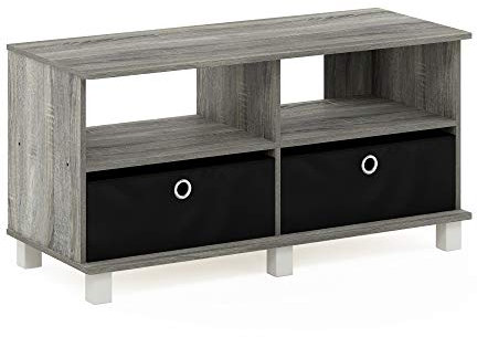 Furinno Centre de Divertissement TV, Chêne Français Gris/Noir, Taille Unique, Bois dense, French Oak Grey/Black, One Size