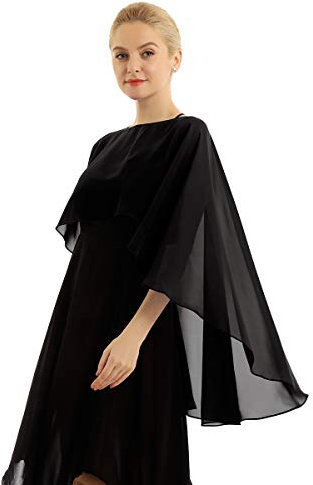 YiZYiF Damen Chiffon Poncho Schal Stola Elegant Umschlagtuch Bolero Jacke Jäckchen Cardigan Tops zum Hochzeit Brautkleid Schwarz Einheitsgröße