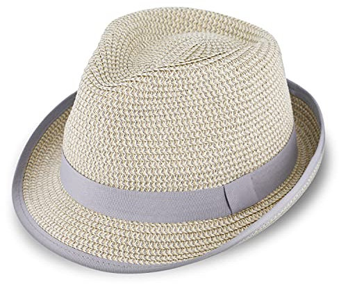fiebig Trilby Papierhut mit Ripsband | Melange Sommerhut aus Papier | Crushable Sonnenhut (59-L, Hellgrau)