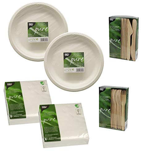 PAPSTAR Einwegteller weiß pure rund Ø 23 cm, Randhöhe 2 cm, ungeteilt, aus Zuckerrohr, biologisch abbaubar (400 -teilig)