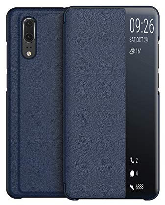 KANSI Cover compatibile con Huawei P20, Flip Pelle Smart View Custodia + Vetro Temperato - Marino