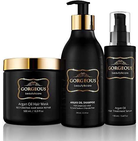 Moroccan Argan Oil Shampoo and Conditioner SLS Sulfate Free and serum Gift Set - Best for Damaged, Dry, Curly or Frizzy Hair - Thickening for Fine/Thin Hair, Safe for Color and Keratin Treated Hair