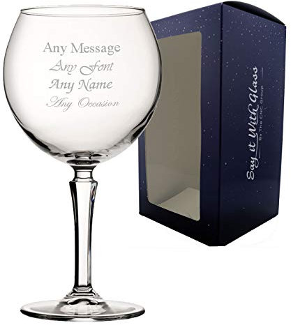 Personalised Engraved Hudson Gin and Cocktail Glass, Any Message Glass, Choice of Fonts, 650ml or 23oz Hudson Gin Balloon, Engraved in The UK
