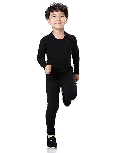 LANBAOSI Ensemble de sous-vêtement Thermique pour Garçon et Fille à Séchage Rapide Tee Shirt Manche Longue&Leggings Set NOIR 120