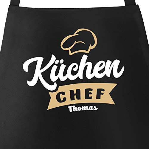 SpecialMe® Küchen-Schürze mit Namen Aufdruck Küchenchef individualisierbar Kochschürze Männer Frauen personalisierte Geschenke schwarz unisize