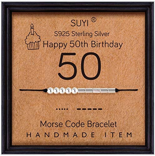 Suyi Morse Code Armband Sterling Silber Armband 50. Geburtstag Geschenke Ideen für Frauen 50