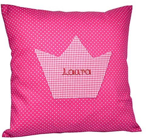 MEIN NAME Kissen Punkte 40 x 40 cm Krone pink mit eigenem Spruch Dekokissen Personalisiertes Kissen Kissenbezug Bedruckt Wunschbeschriftung